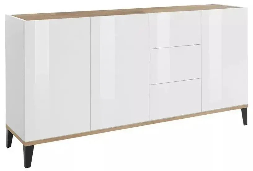 Sunrise Sideboard 3 Ante + 3 Cassetti 160 x 40 x 82 cm in Bianco Laccato e Acero Pereira