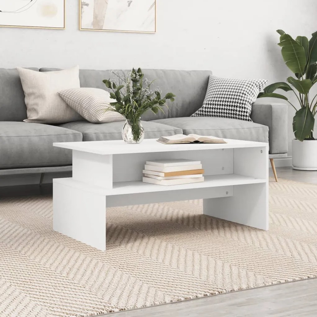 Tavolino Da Salotto Bianco 90x55x42,5 Cm İn Legno Multistrato /