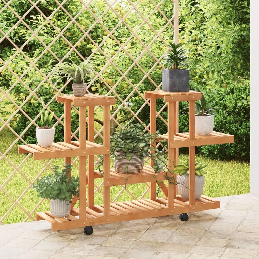 Portafiori Con Ruote 110x25x78 Cm İn Legno Massello Di Abete /
