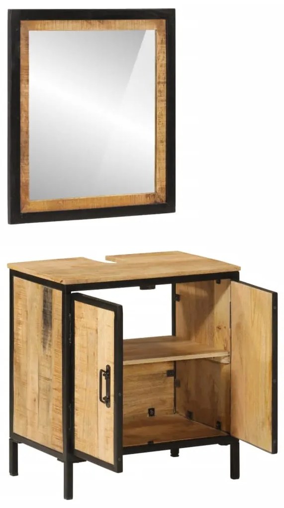 Set mobili da bagno 2pz in ferro e legno massello di mango