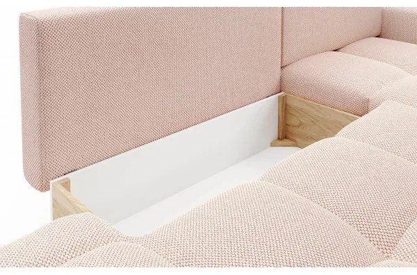 Divano letto angolare imbottito con contenitore a L ALMADA, lato destro, rosa