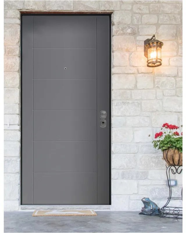 Porta blindata YALE Lion L 80 x H 210 cm in PVC grigio/bianco, apertura spingere a sinistra, falso telaio incluso