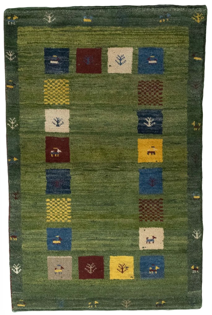 Gabbeh Tappeto 80x130 Verde (Iran) Annodato A Mano
