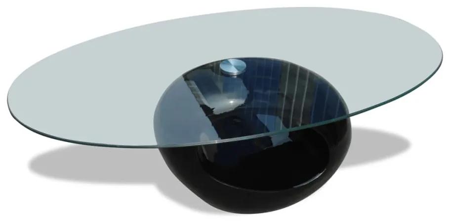 Tavolino da caffè con ripiano ovale in vetro nero lucido