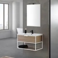 Mobile bagno sospeso 80 cm stile industrial bianco e legno Baketo