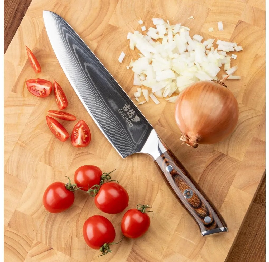 Gudaro - Coltello da chef in acciaio damasco FENG 8", 67 strati d'acciaio, lunghezza 20 cm
