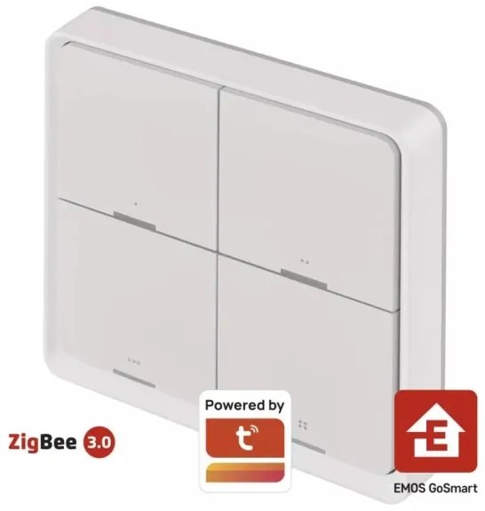 Interruttore 4 bottoni GoSmart 1xCR2430 Tuya bianco