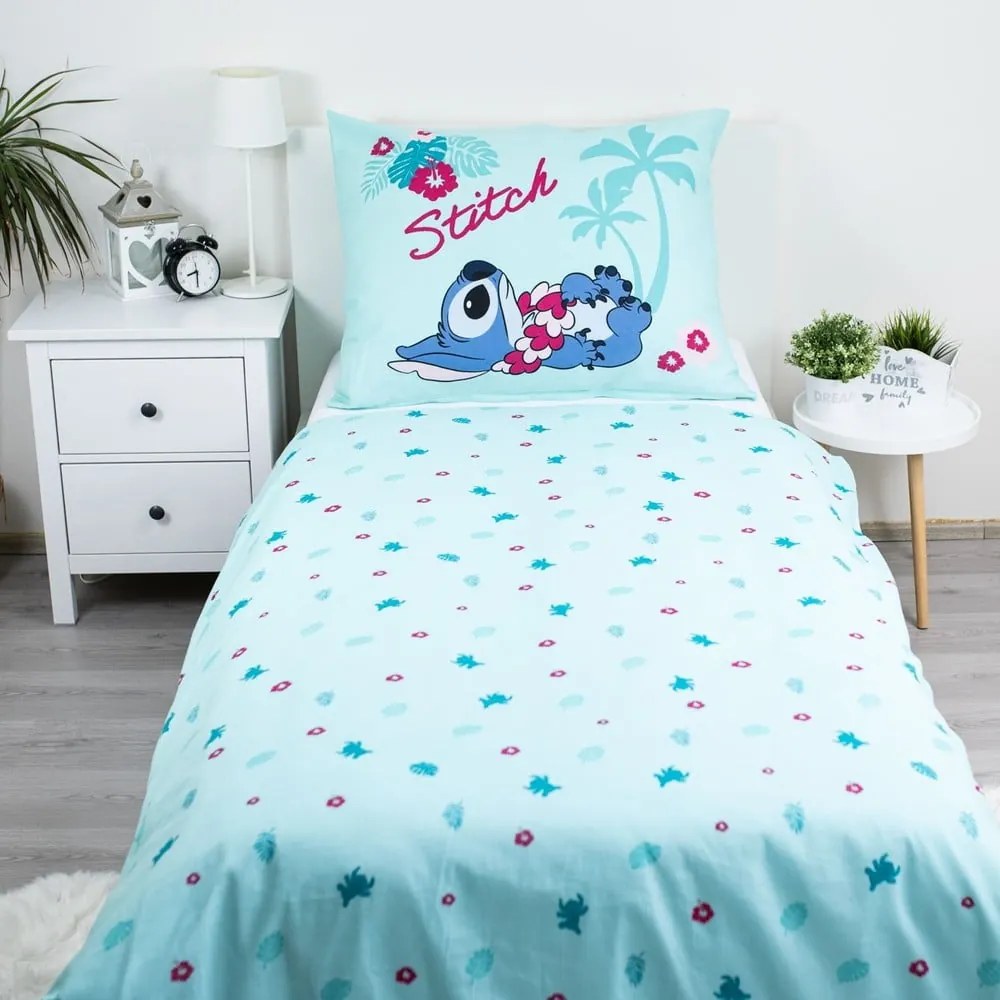 Set copripiumino e federa da bambini blu in cotone per letto singolo 140x200 cm Lilo a Stitch "Hawaii" – Jerry Fabrics