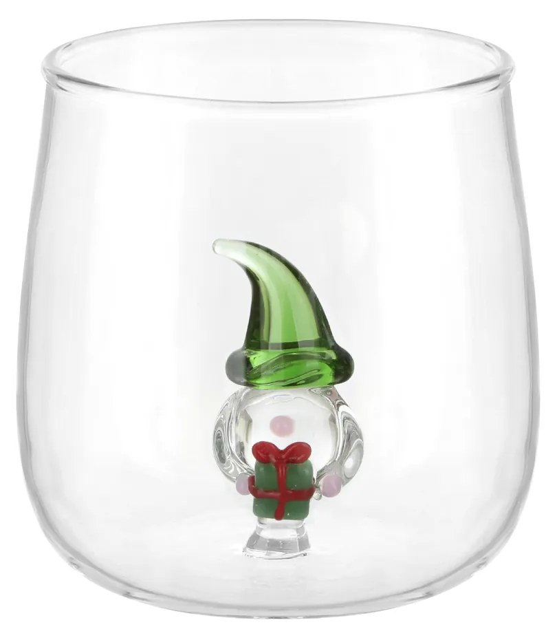 Bicchiere acqua gnomo cuore verde vetro borosilicato