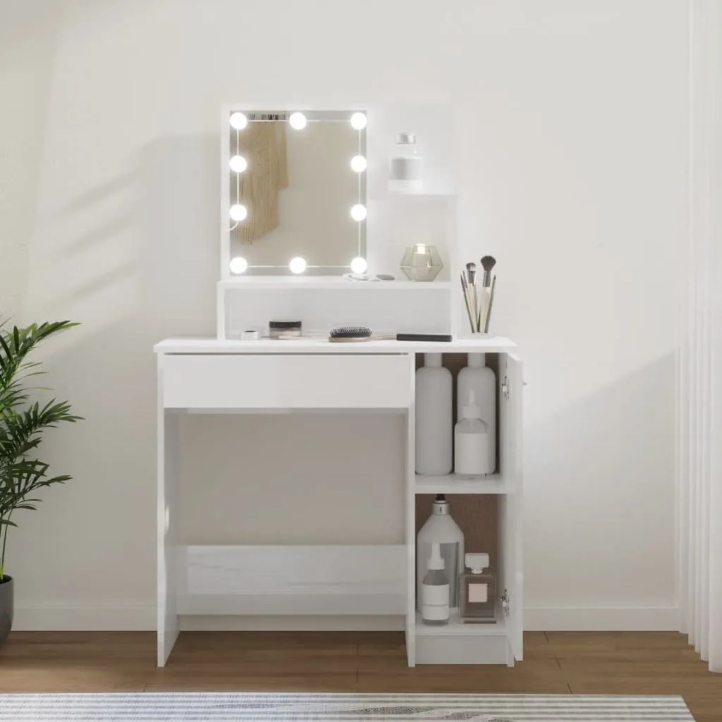Toeletta Con Led Bianco Lucido 86,5x35x136 Cm /