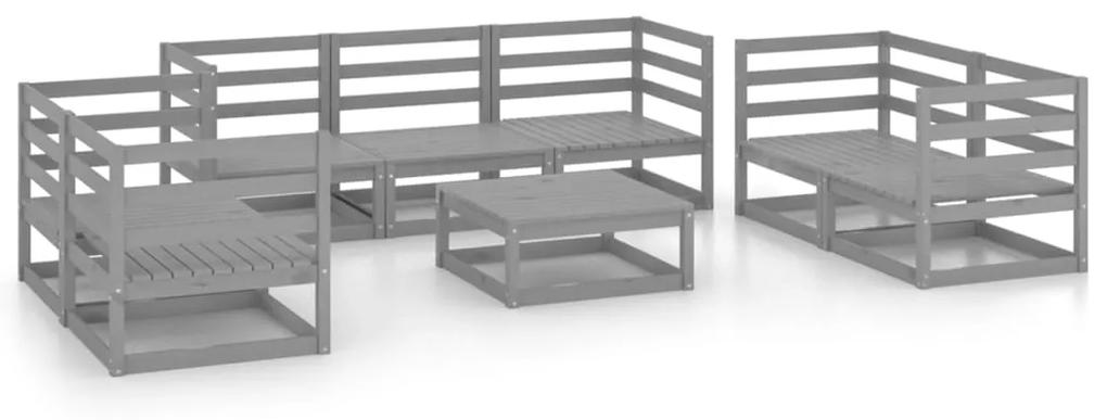 Set divani da giardino 8 pz grigio in legno massello di pino