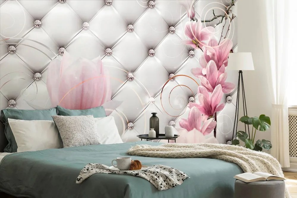 Carta da parati – Magnolia con imitazione pelle