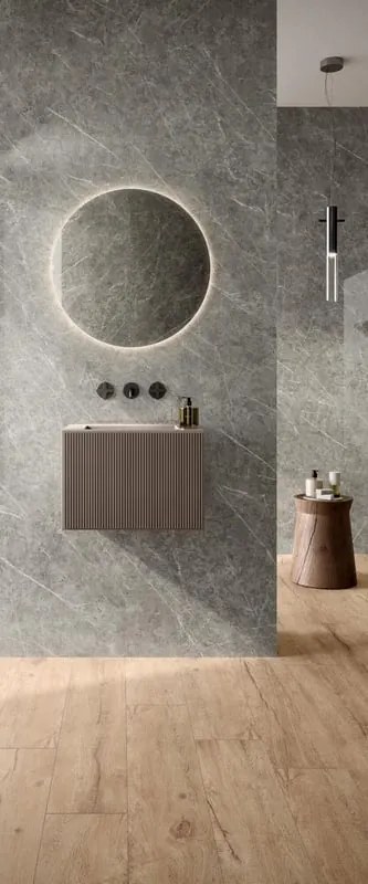 Piastrella da pavimento e rivestimento interno 120 x 278 cm Sp. 6 mm rettificato Marble Vision in gres porcellanato grigio opaco 3.36 mq