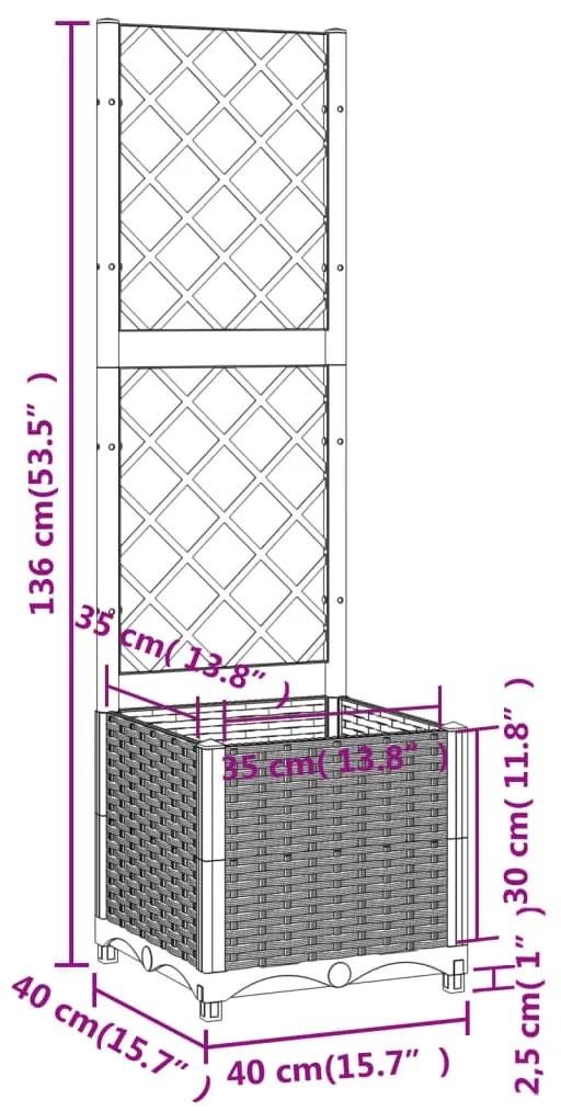 Fioriera da Giardino con Graticcio Grigio Chiaro 40x40x136cm PP