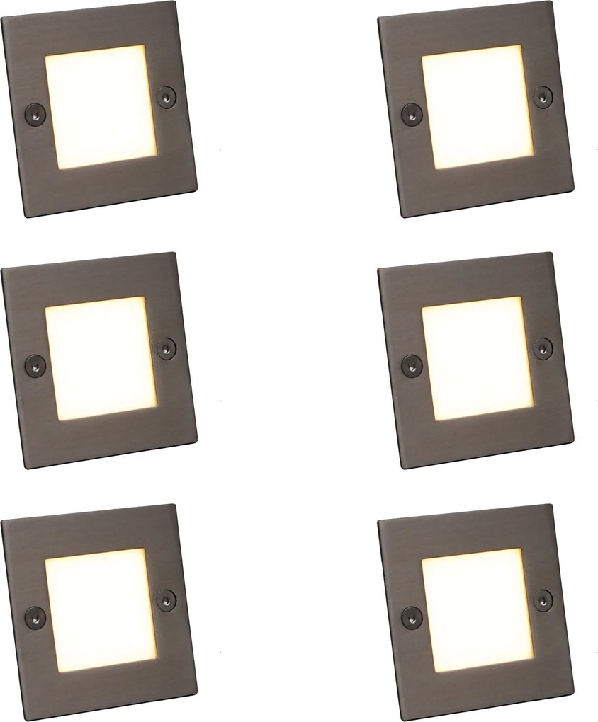 Set di 6 faretti da incasso moderni in acciaio con LED inclusi - Square 7