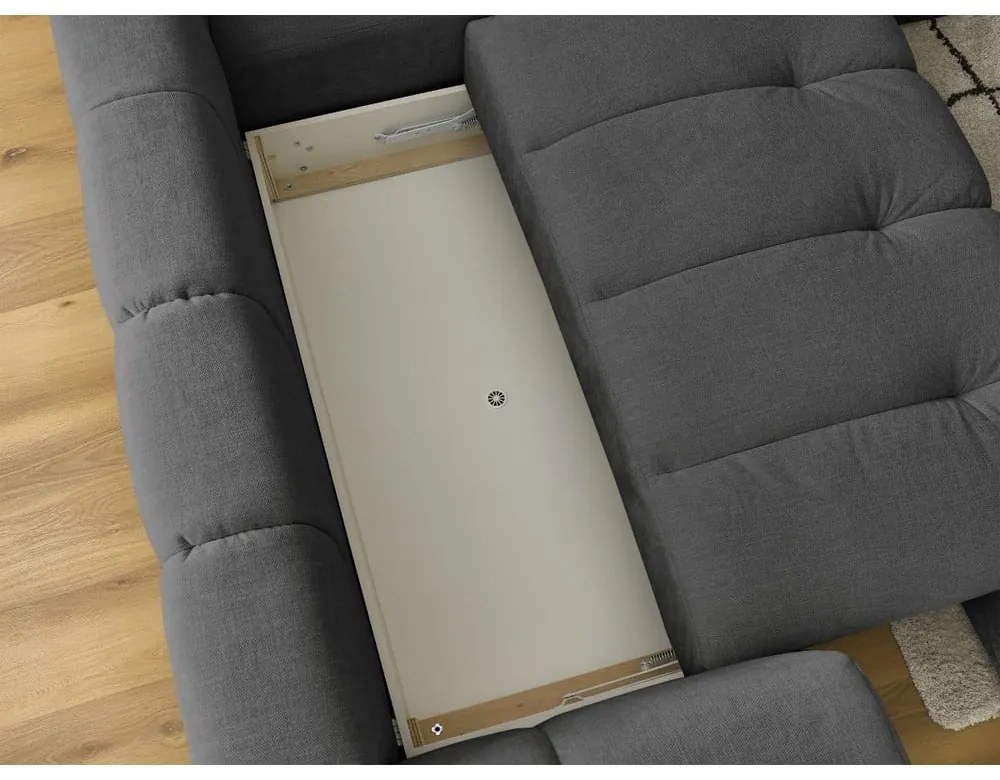 Divano angolare grigio scuro allungabile e con contenitore (penisola a destra/a L) Fuji – Bobochic Paris