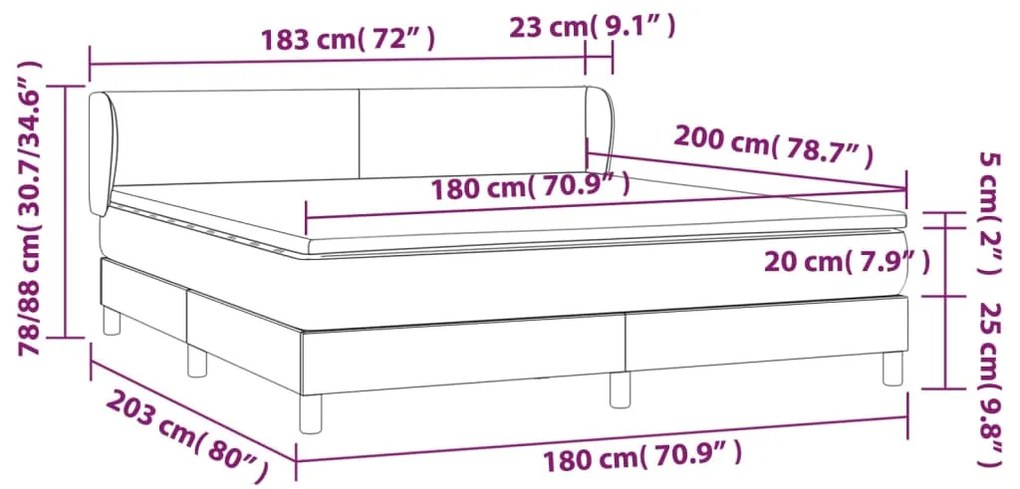 Giroletto a Molle con Materasso Marrone Scuro 180x200cm Tessuto