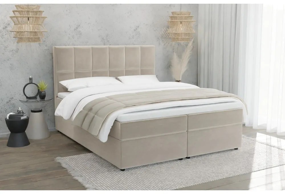 Letto matrimoniale imbottito bianco crema con spazio contenitivo 200x200 cm Flip - Ropez