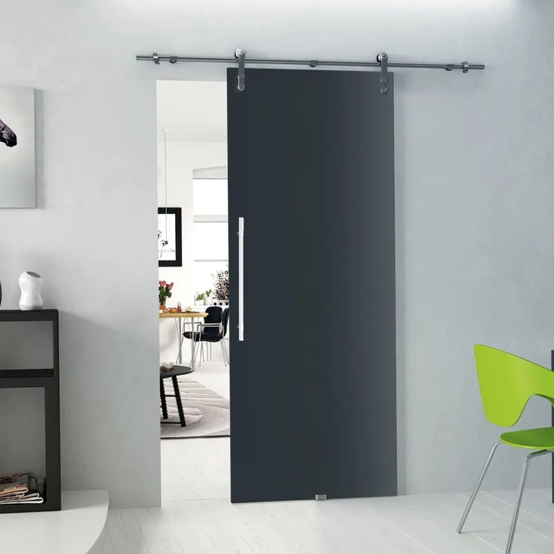 Porta scorrevole destra Fumè satin in cristallo grigio, L 96 x H 215 cm, con binario Lux