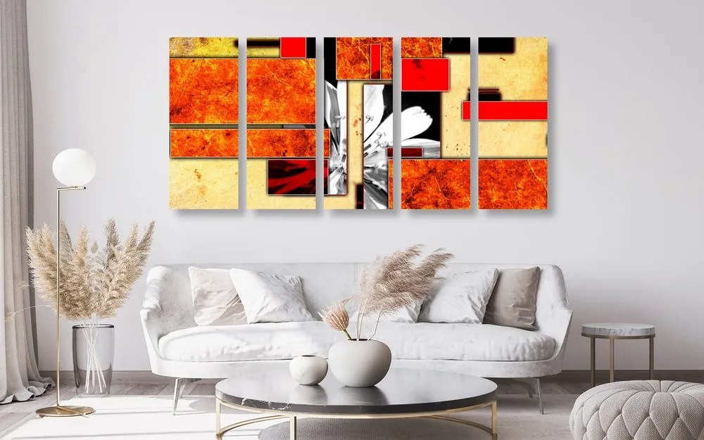 Quadri 5 pezzi – Astrazione floreale arancione