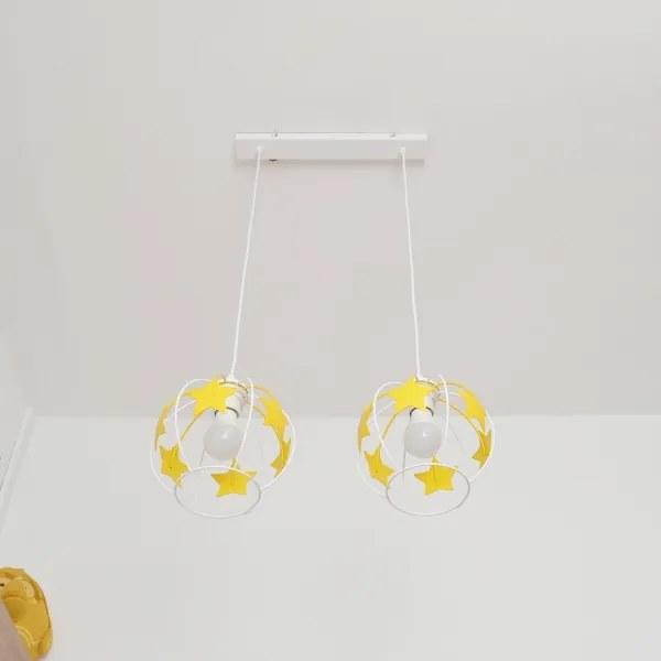 Lampadario a sospensione per bambini STARS 2xE27/15W/230V giallo/bianco