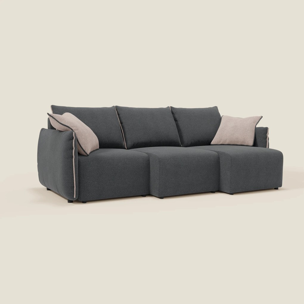 Flexar divano con 3 sedute allungabili schienale in piuma d'oca in bouclé impermeabile T07 antracite - rosa