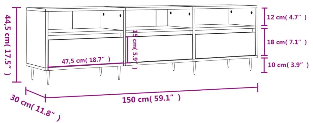 Mobile TV Grigio Cemento 150x30x44,5 cm Legno Multistrato