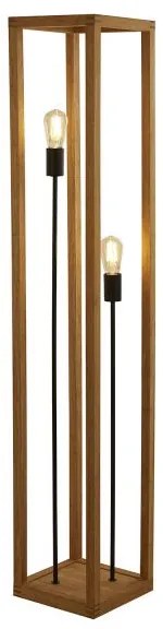 Lampada da terra quadrata 2lt - legno naturale e metallo nero