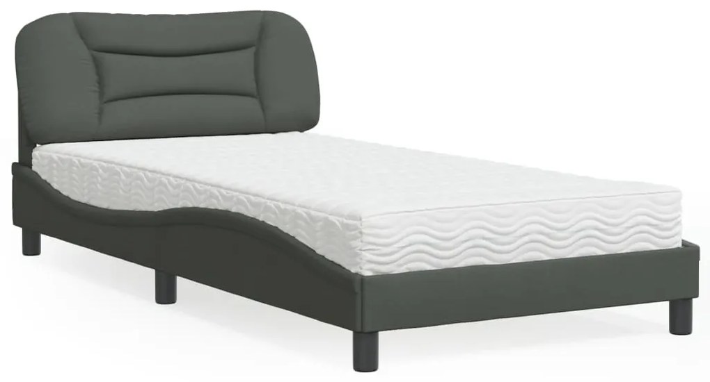 Letto con materasso grigio scuro 100x200 cm in tessuto