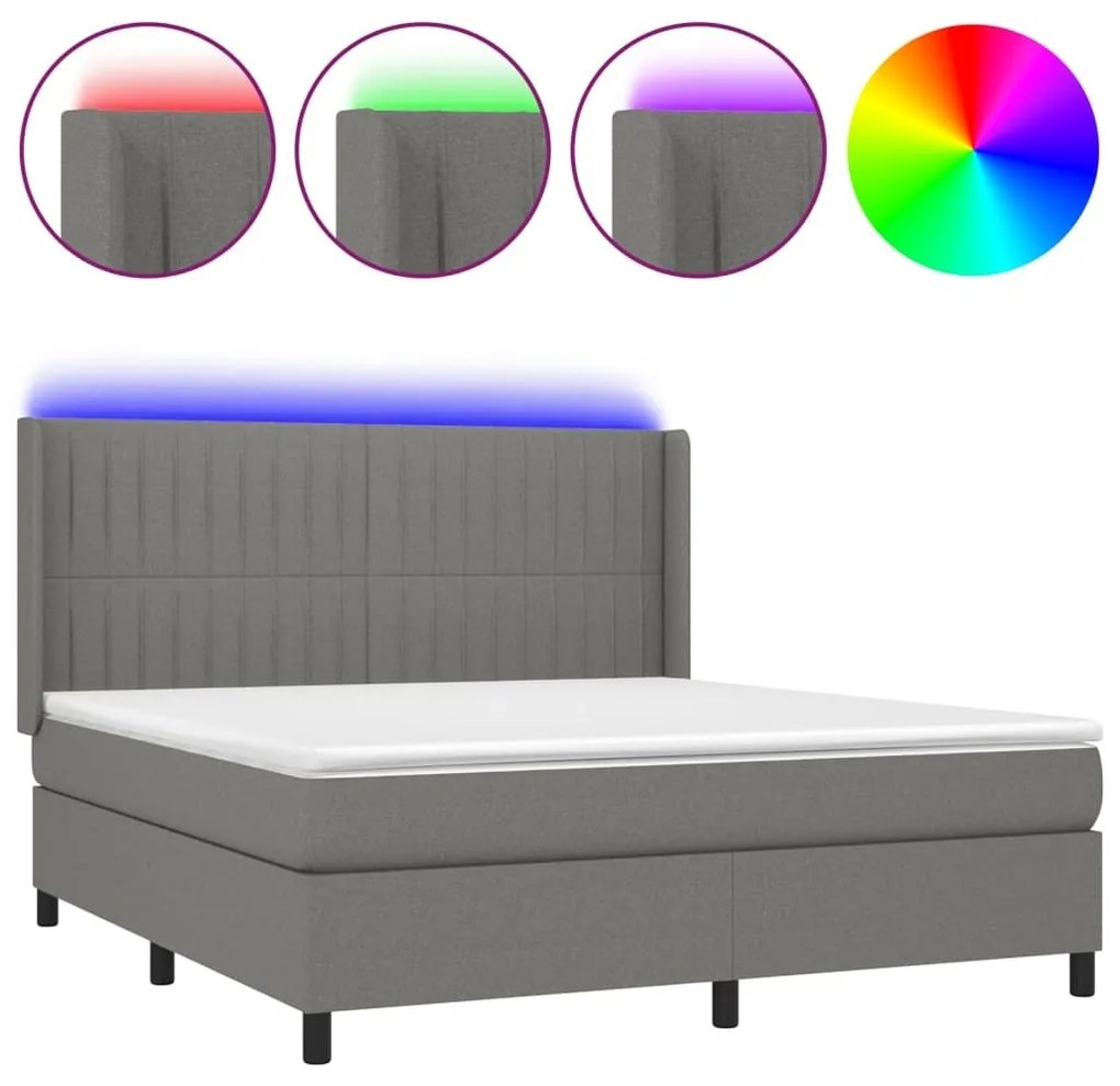 Letto a molle materasso e led grigio scuro 180x200cm in tessuto