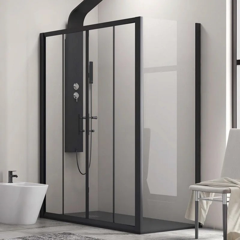 Kamalu - box doccia 150x80 angolo doppio scorrevole colore nero kfn6000s