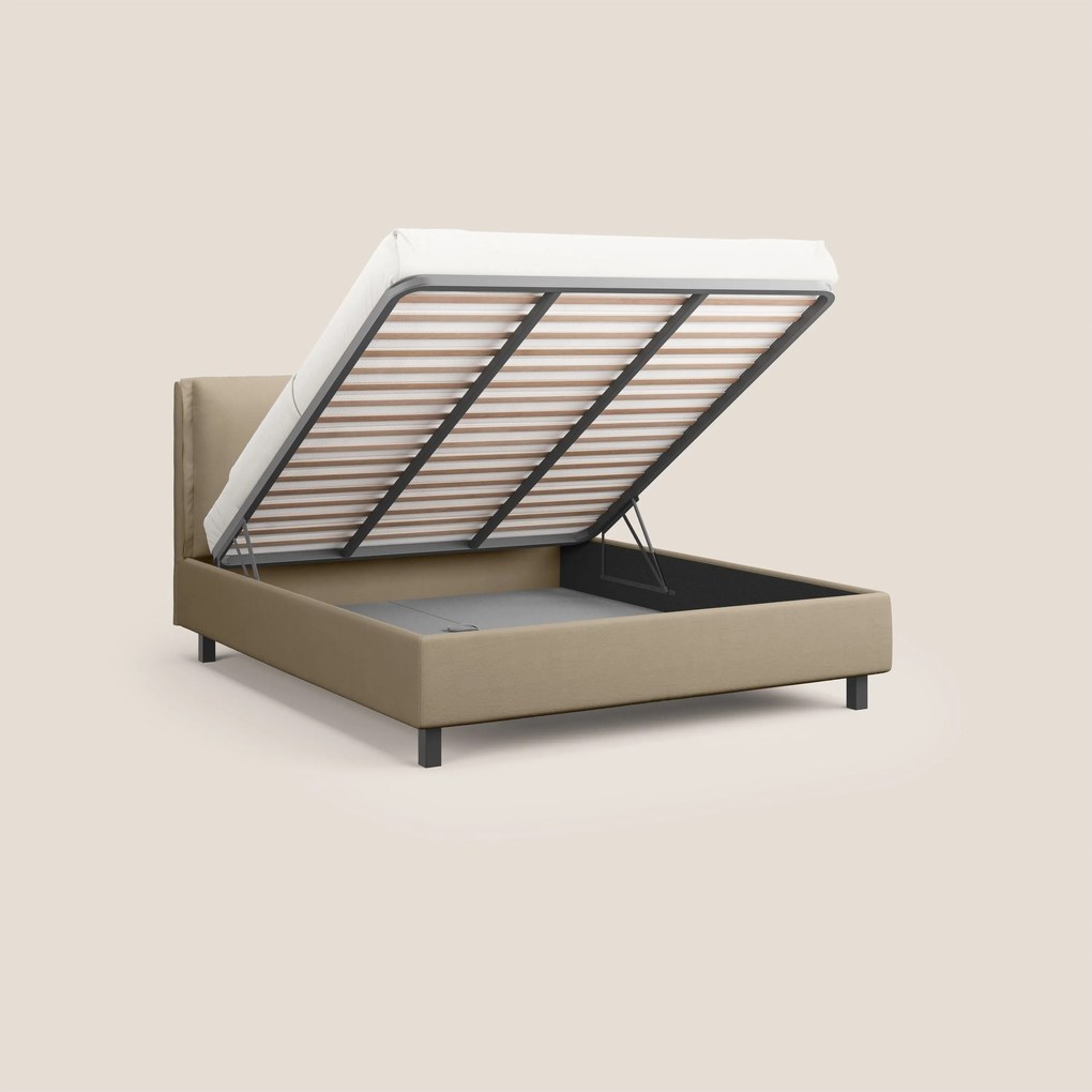 Emma letto contenitore con cuscini mobili in microfibra smacchiabile T11 tortora