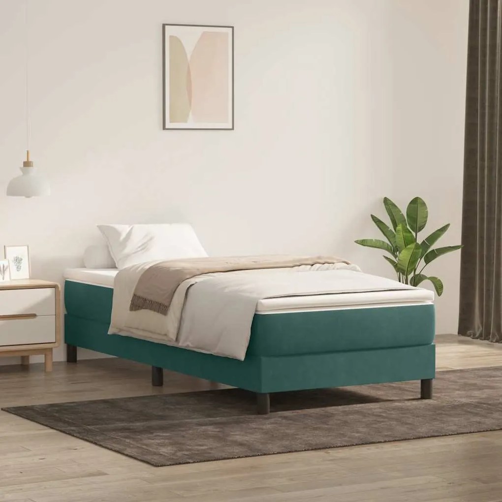 Letto A Molle Senza Materasso Verde Scuro 80x220 Cm Velluto /