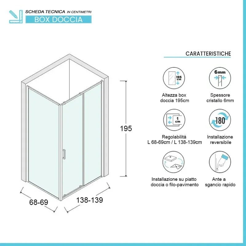 Box doccia angolare 70x140 cm Icon fisso + scorrevole con vetro trasparente