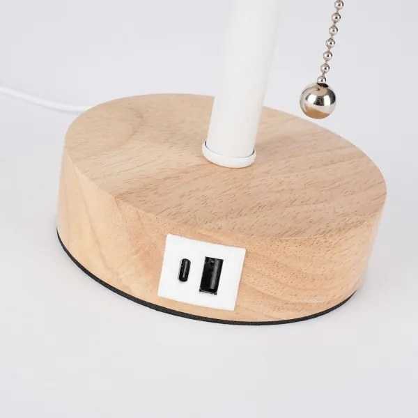 Brilagi - Lampada da tavolo con porta USB TABLON 1xE27/25W/230V rovere/bianco/beige