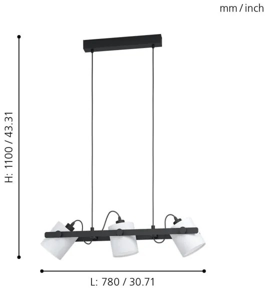 Eglo 43426 - Lampadario a sospensione con filo HORNWOOD 1 3xE27/28W/230V