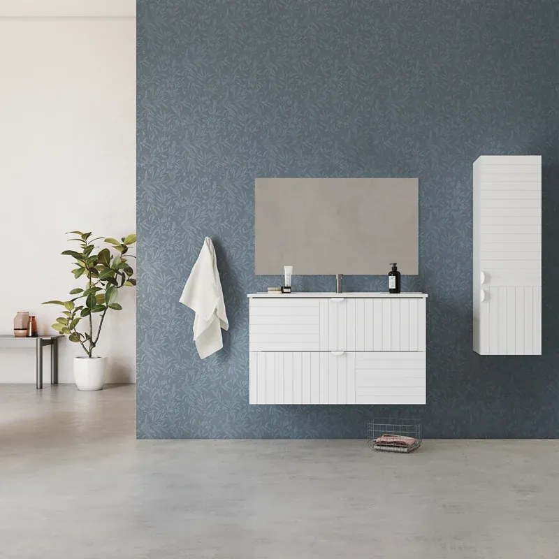 Mobile sottolavabo e lavabo Morgan per vasca centrale bianco L 100 x H 60 x P 45 cm 2 cassetti, top incluso