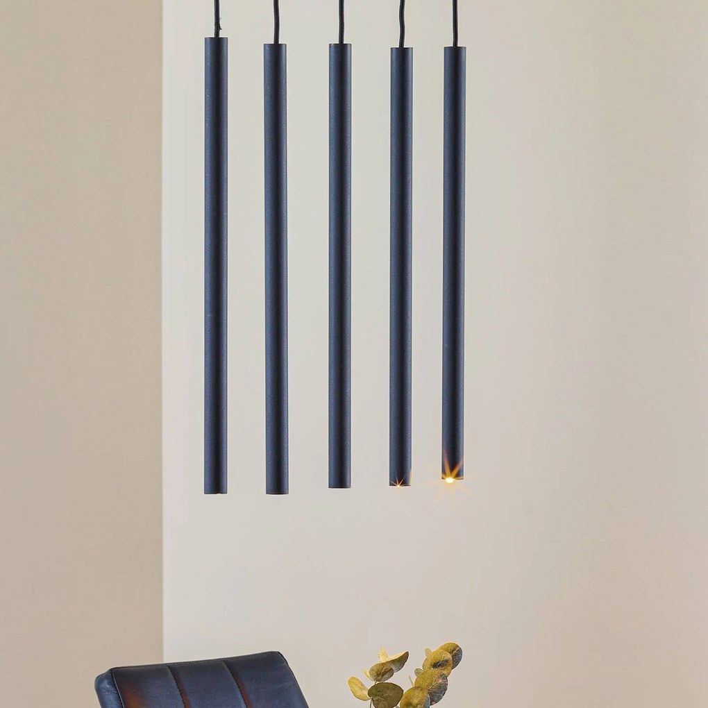 SOLLUX LIGHTING Lampada a sospensione Thin, nera, 5 luci, lineare