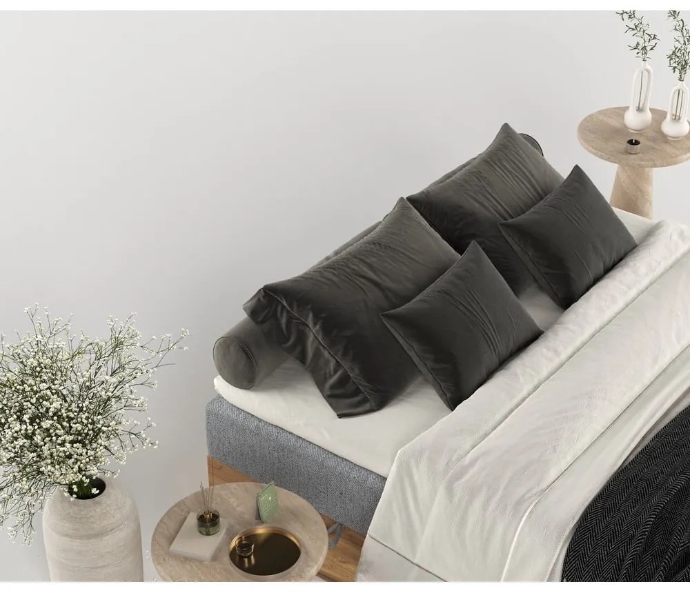 Letto boxspring con contenitore in grigio-naturale 140x200 cm Faro - Maison de Rêve