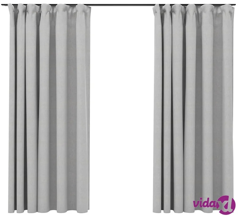vidaXL Tende Oscuranti con Ganci Effetto Lino 2 pz Grigie 140x175 cm