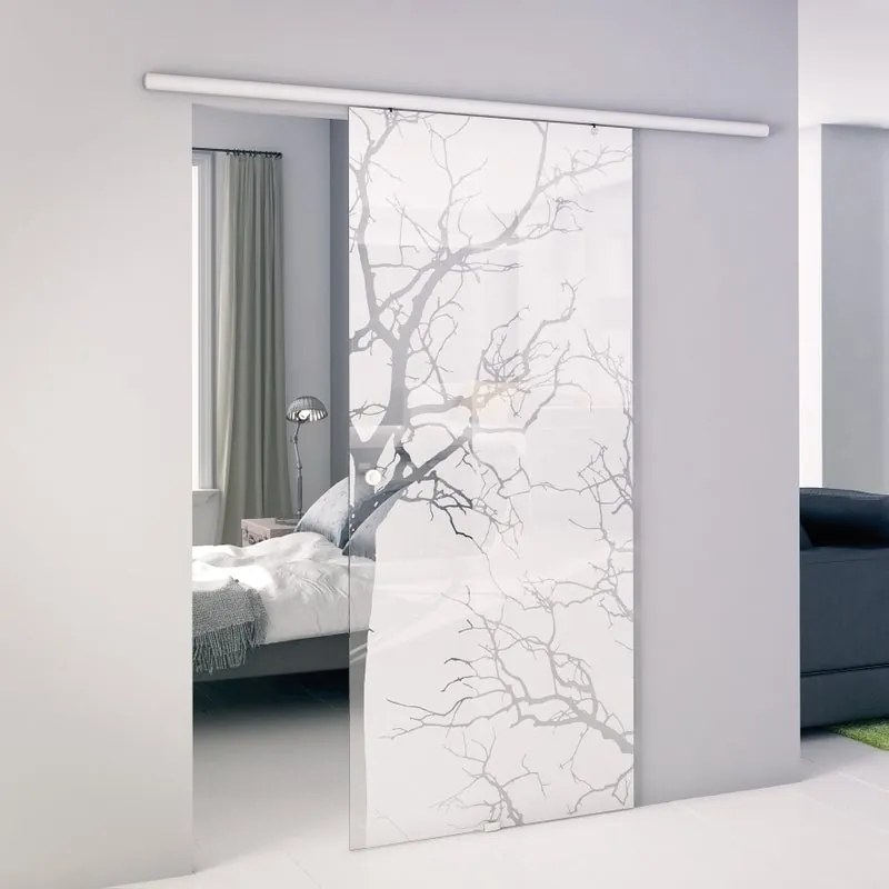 Porta scorrevole reversibile Autumn in alluminio trasparente, L 96 x H 215 cm, con binario Atena