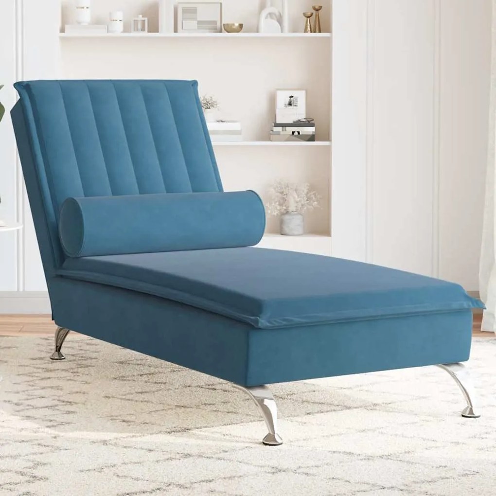 Chaise Longue Massaggi Con Cuscino A Rullo Blu İn Velluto /