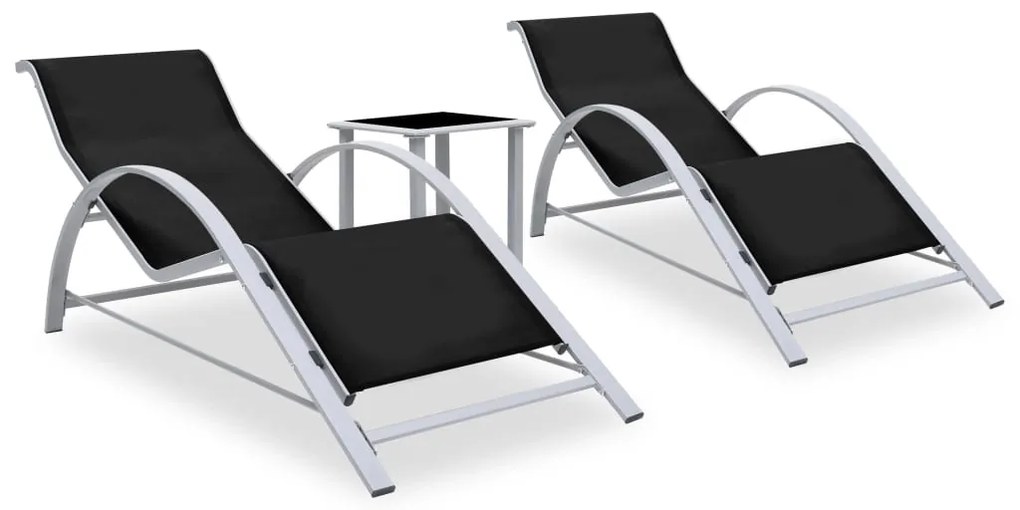 Lettini Prendisole Con Tavolino 2 Pz İn Alluminio Nero /