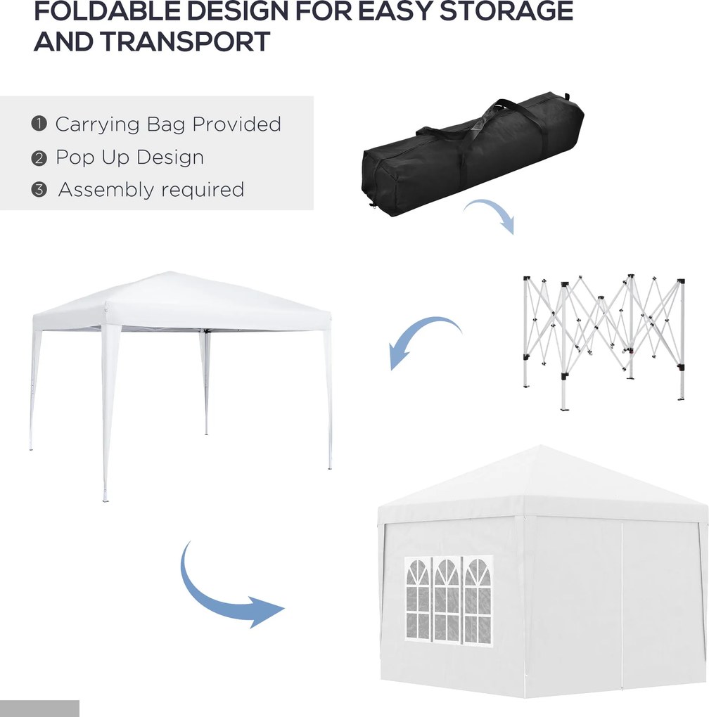 Gazebo Pieghevole 3x3m in Acciaio e tessuto Oxford Bianco...