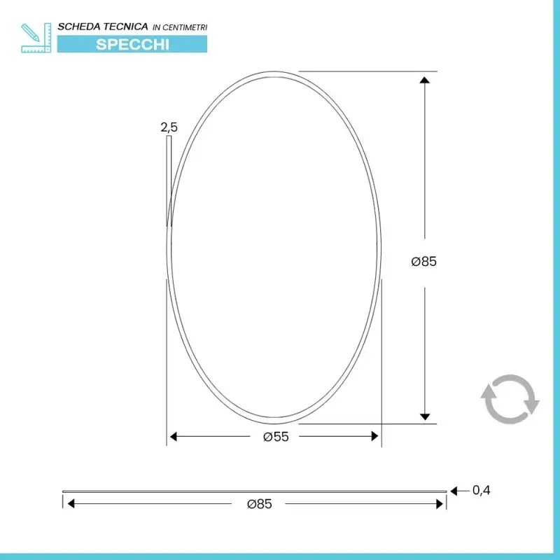 Specchio bagno ovale 55x85 cm reversibile con bisellatura 2,5 cm