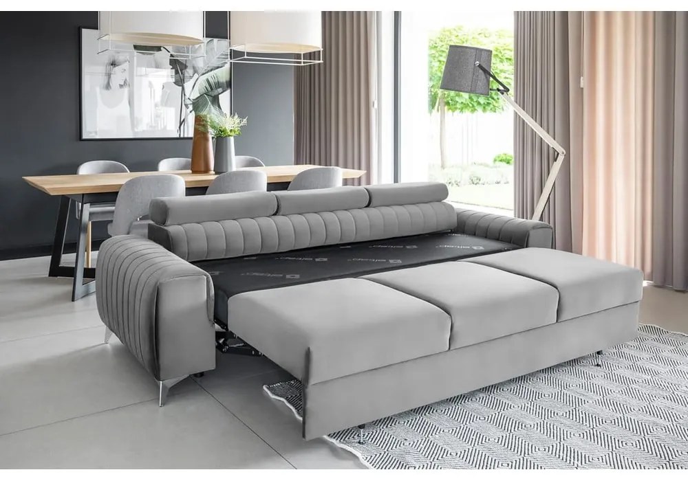 Divano grigio chiaro allungabile e rivestimento in velluto 261 cm Laurence – ELTAP