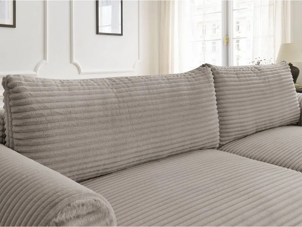 Divano angolare in grigio chiaro/beige allungabile (con penisola a destra) con rivestimento in velluto a coste Lucien – Bobochic Paris