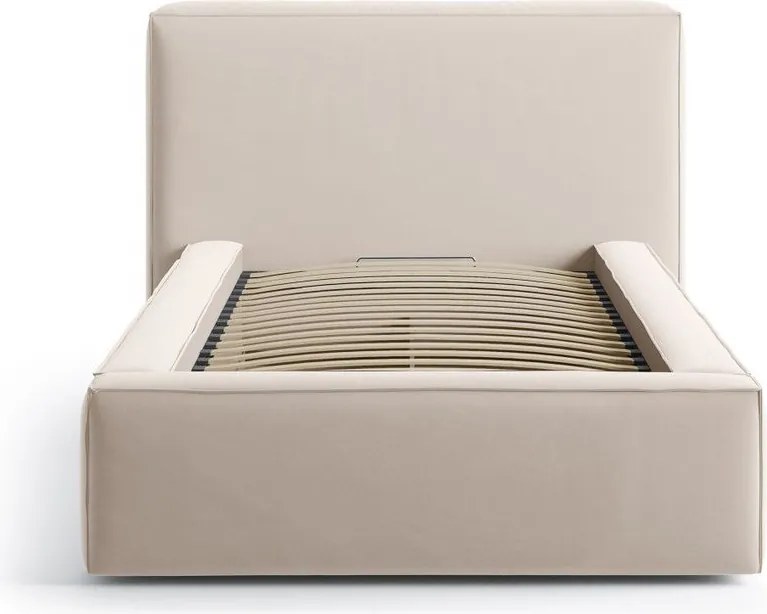 Letto singolo imbottito beige con contenitore con rete inclusa 90x200 cm Jodie – Micadoni