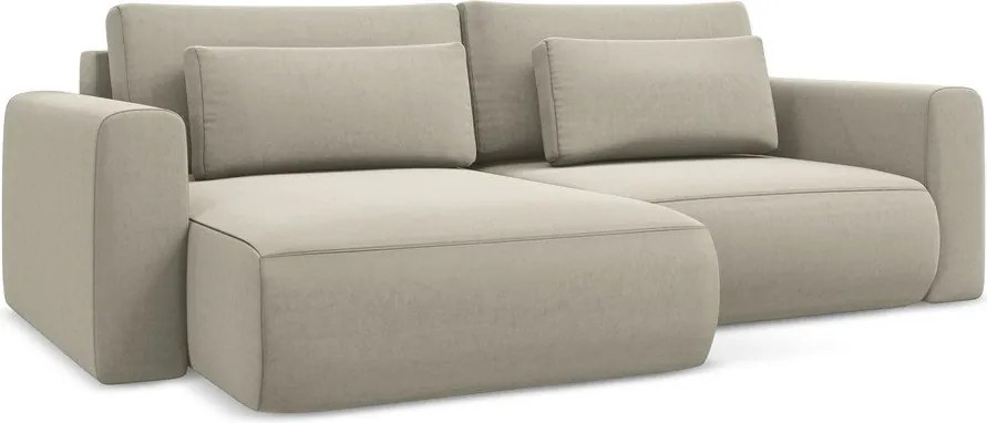 Divano angolare beige allungabile/con contenitore (con penisola a sinistra/con chaise lounge) con rivestimento in velluto Kapua – Makamii