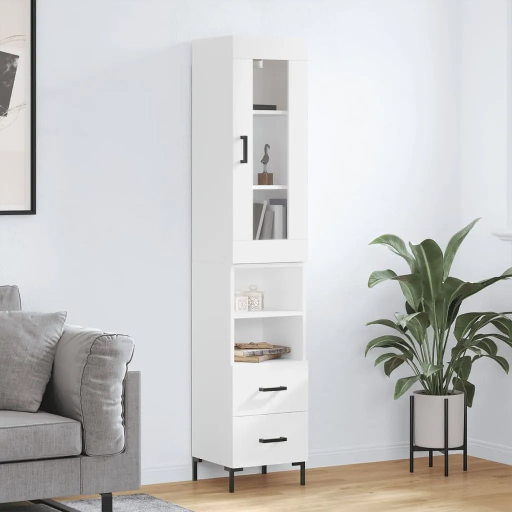 Credenza bianca 34,5x34x180 cm in legno multistrato